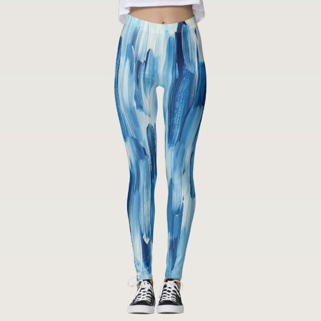 Blauer kalter Pinselstrich. Navy Winter nautical Leggings (Vorderseite)
