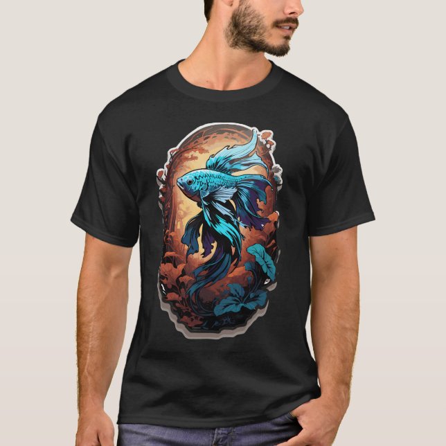 Blauer Kampffischporträt T-Shirt (Vorderseite)