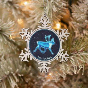 Blauer Karibu (Rentier) Schneeflocken Zinn-Ornament