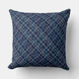Blauer, karierter Overlay mit Leinwand Kissen