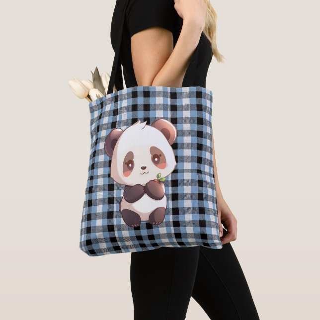 Blauer Karierter Panda Tasche (Von Nahem)
