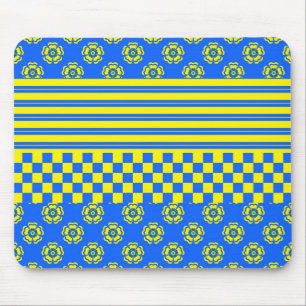 Blauer Karo Gelber Boho Streifen Muster Mousepad