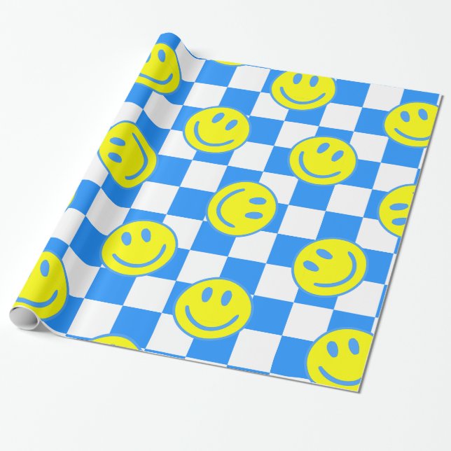 blauer Karo Geschenkpapier (Ungerollt)