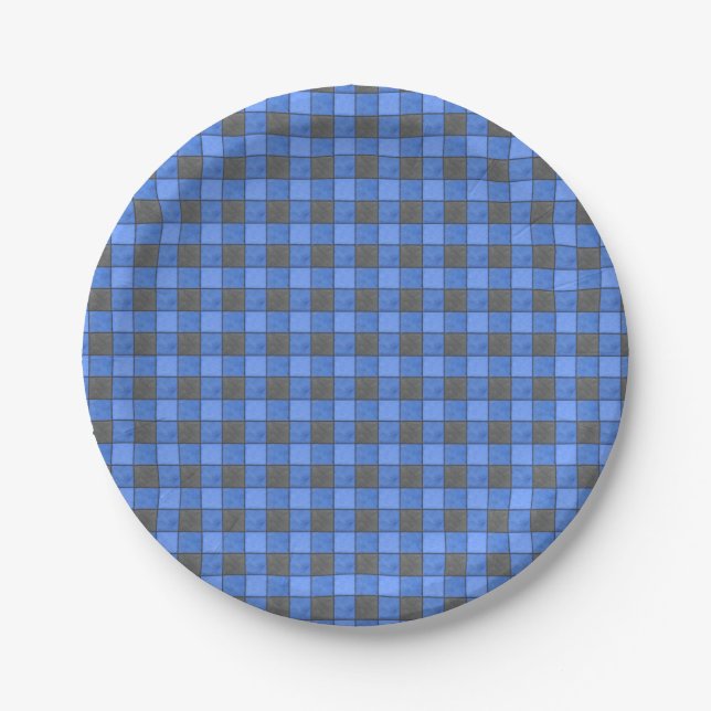 Blauer Karo Kleine Papierplatte Pappteller (Vorderseite)