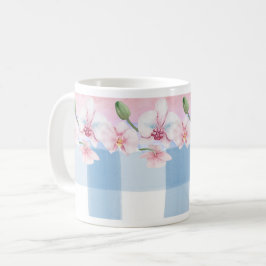 Blauer Karo Orchid Floral Kaffeetasse