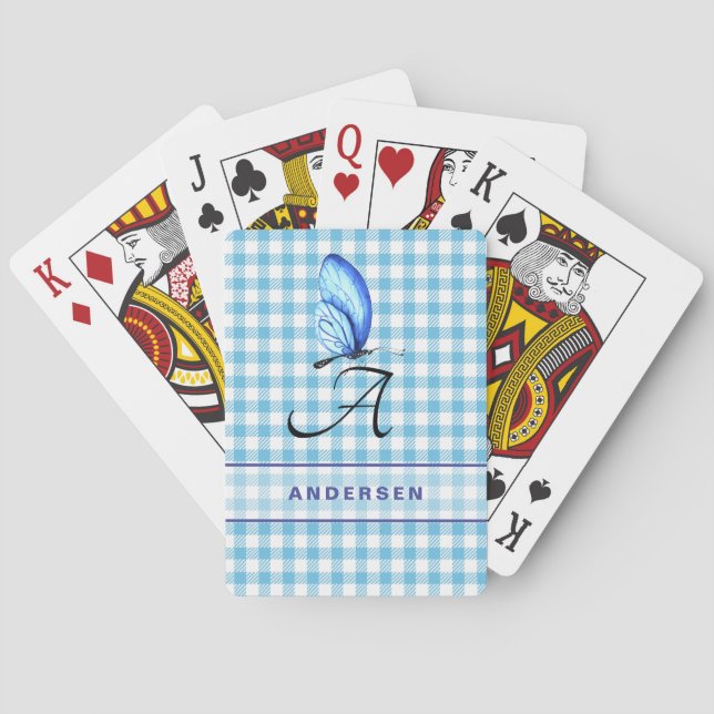 Blauer Karo und blauer Schmetterling spielen Karte Spielkarten (Rückseite)