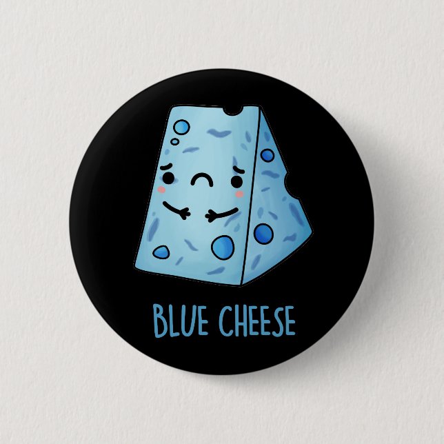 Blauer Käse Funny Food Pun Dark BG Button (Vorderseite)