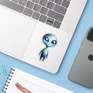 Blauer Kawaii Außerirdischer Aufkleber