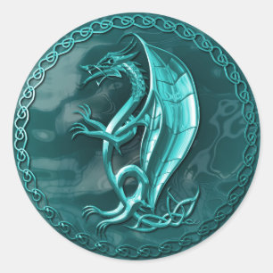 Blauer keltischer Drache-Aufkleber Runder Aufkleber