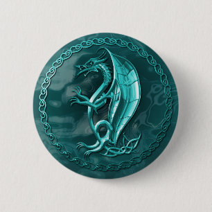 Blauer keltischer Drache-Knopf Button