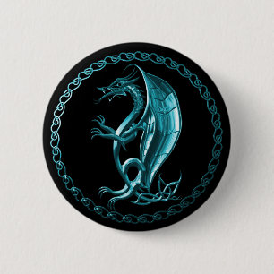 Blauer keltischer Drache-Knopf Button