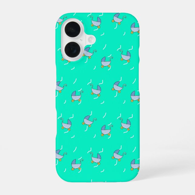 Blauer Kinderwagen iPhone 16 Hülle (Rückseite)