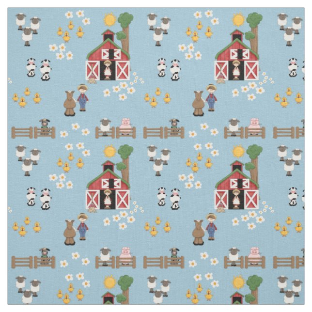 Blauer Kinderzimmer von Barnyard Farm Stoff (Muster)
