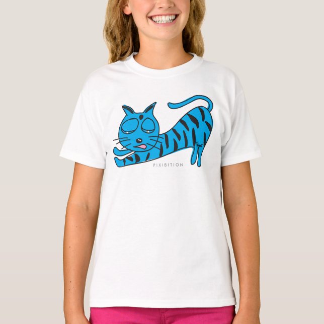 Blauer Kitty-Ausdehnungs-Mädchen-T - Shirt (Vorderseite)