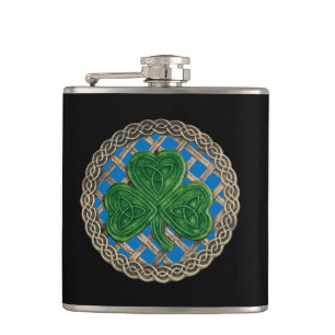 Blauer Kleeblatt- Flachmann mit keltischen Knoten