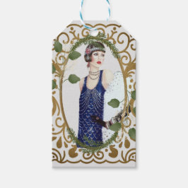 Blauer Kleid Vintag 1920er Flapper Art Deco Frau Geschenkanhänger