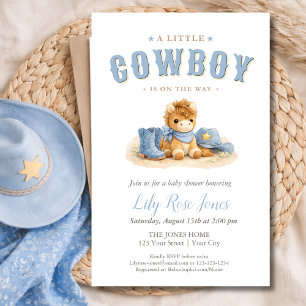 Blauer kleiner Cowboy-Aquarell-Baby-Empfangsparty Flyer