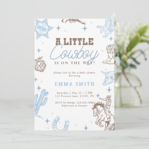Blauer Kleiner Cowboy Auf Dem Weg Baby Shower Vint Einladung