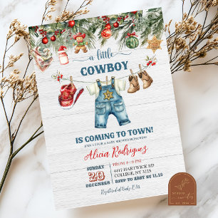 Blauer kleiner Cowboy Western Urlaub Baby Shower Einladung