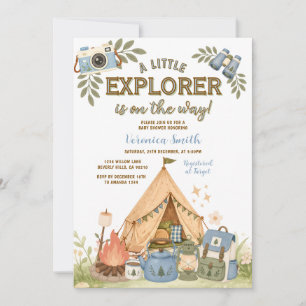Blauer kleiner EXPLORER ist auf dem Weg Junge Baby Einladung