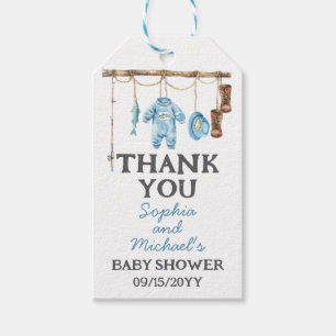 Blauer kleiner Fischer-Baby-Party Geschenkanhänger