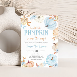 Blauer Kleiner Kürbis Herbst-Baby-Party Einladung