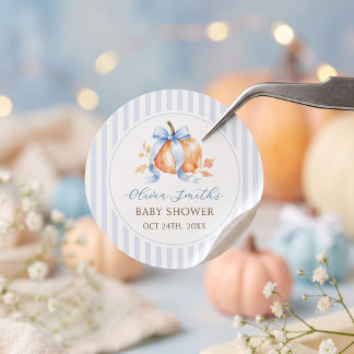Blauer Kleiner Kürbis Herbst-Baby-Party Papier-Auf Runder Aufkleber