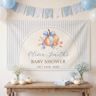 Blauer Kleiner Kürbis Herbst Baby Shower Banner
