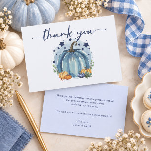 Blauer kleiner Kürbisjunge Baby Shower Danke