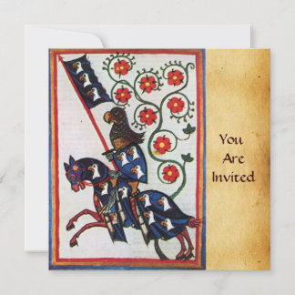 BLAUER KNIGHT AUF DEM HORSEBACK MEDIEVAL PARCHING EINLADUNG