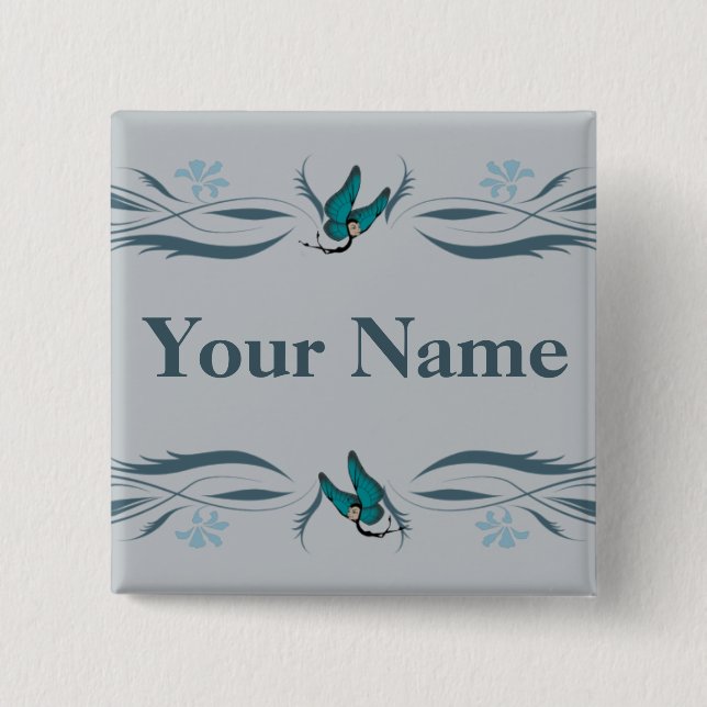 Blauer Knopf mit Butterfairies Button (Vorderseite)