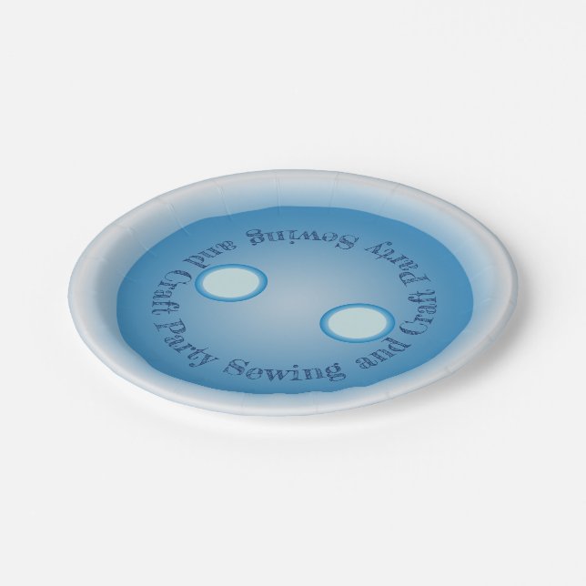 Blauer Knopf Nähen und Party Pappteller (Schrägansicht)