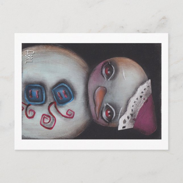 Blauer Knopf Snowman Postkarte (Vorderseite)