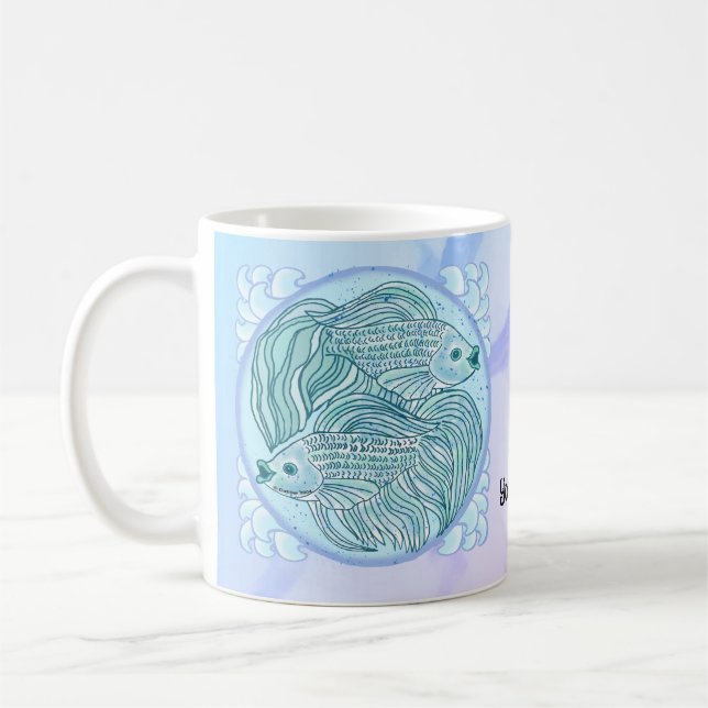 Blauer Koi-Fisch-Becher  Kaffeetasse (Links)
