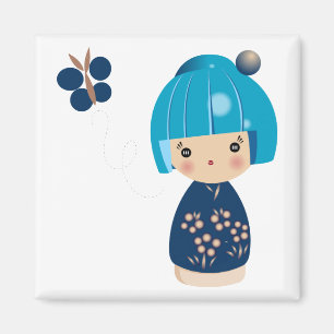 Blauer Kokeshi Dreiergruppe-Magnet Magnet