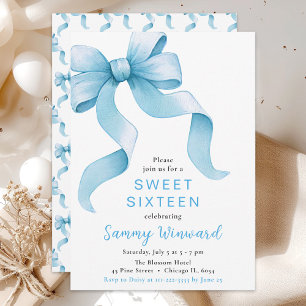 Blauer Koketten-Schleifen-Sweet-Sixteen Einladung