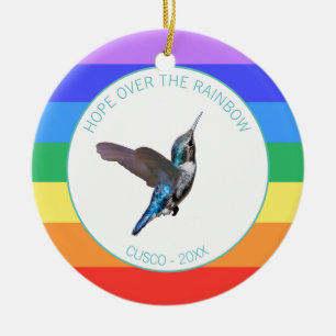 Blauer Kolibri auf Regenbogenfarben Keramik Ornament