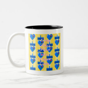 Blauer König Herz und Krone mit roter Blume Zweifarbige Tasse