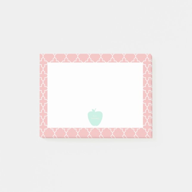 Blauer korallenroter Quatrefoil Lehrer Apples Post-it Klebezettel (Vorderseite)