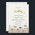 Blauer Kornblumen & Weizenfeld Einladung zur Hochz<br><div class="desc">Weiche blaue Kornblumen blühen in einem sanften braunen Feld und machen diese einfache Hochzeitseinladung einzigartig. Sie können fast fühlen, wie die sanfte Brise die Gräser bewegt. Einfach, aber elegant; die Erdtöne und das weiche Blau sind die perfekte Kombination. Die Rückseite der Karte trägt das Feldthema auf einen klaren blauen Himmel....</div>