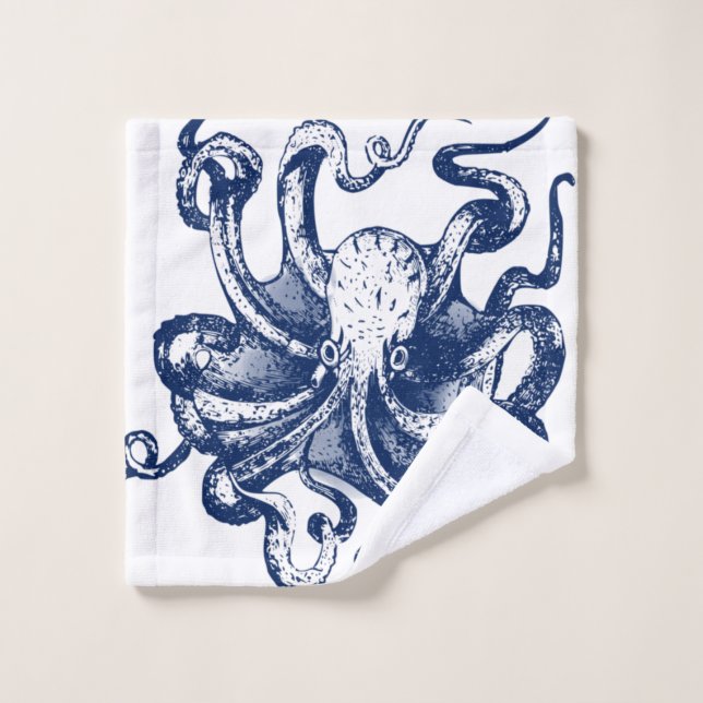 Blauer Kraken Badhandtuch Set (Waschlappen)