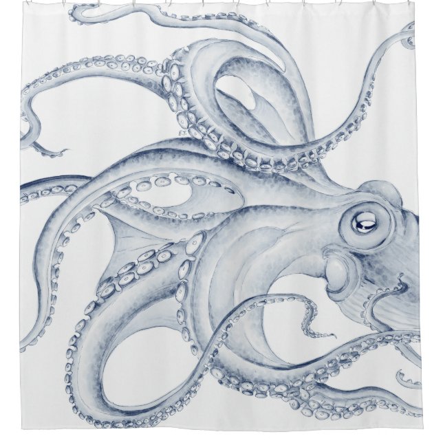 Blauer Kraken Duschvorhang (Vorderseite)