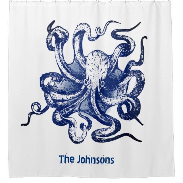 Blauer Kraken Duschvorhang (Vorderseite)