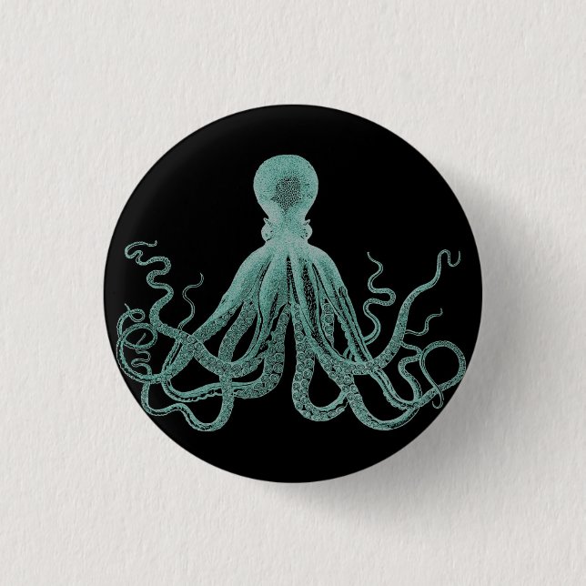 Blauer Kraken-Knopf Button (Vorderseite)