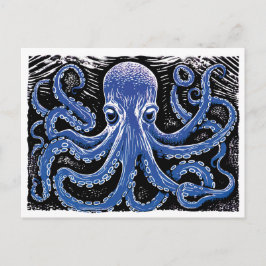 Blauer Kraken Linocut im Ozean Postkarte