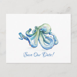 Blauer Kraken Save the Date Postkarte