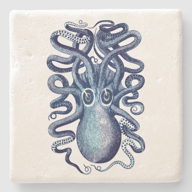 Blauer Kraken Steinuntersetzer (Vorderseite)