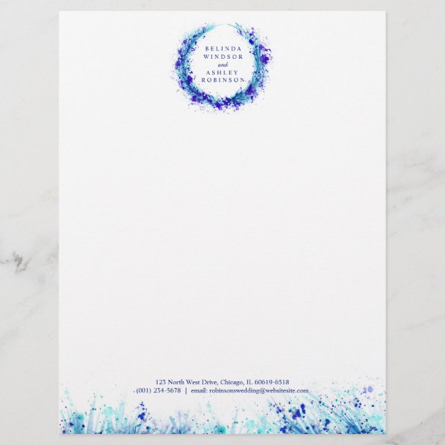 Blauer Kranz glänzt moderne Aquarellschrift Briefbogen (Vorderseite)