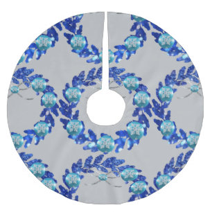 Blauer Kranz- und Bauble-Muster-Baumrock Polyester Weihnachtsbaumdecke