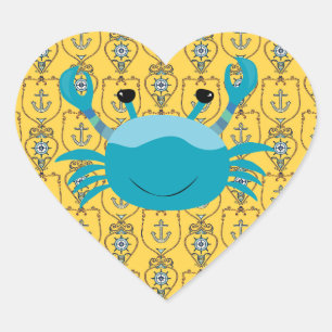 Blauer Krebs auf Nautical Anchor Heart Sticker